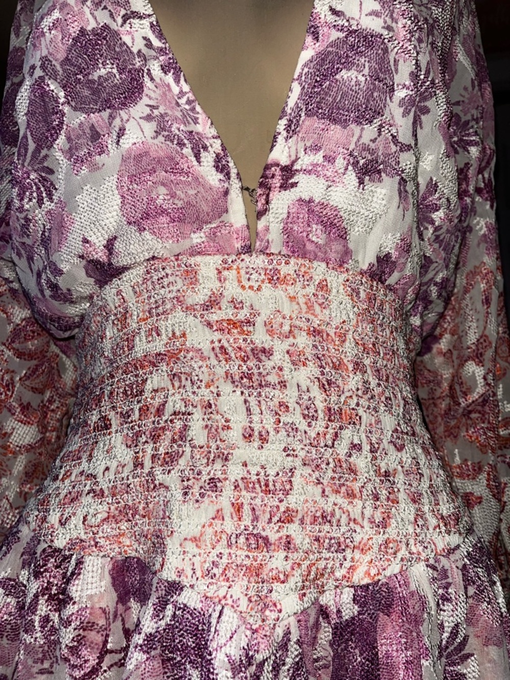 HEMANT & NANDITA Pink Purple Floral Smocked Mini Dress